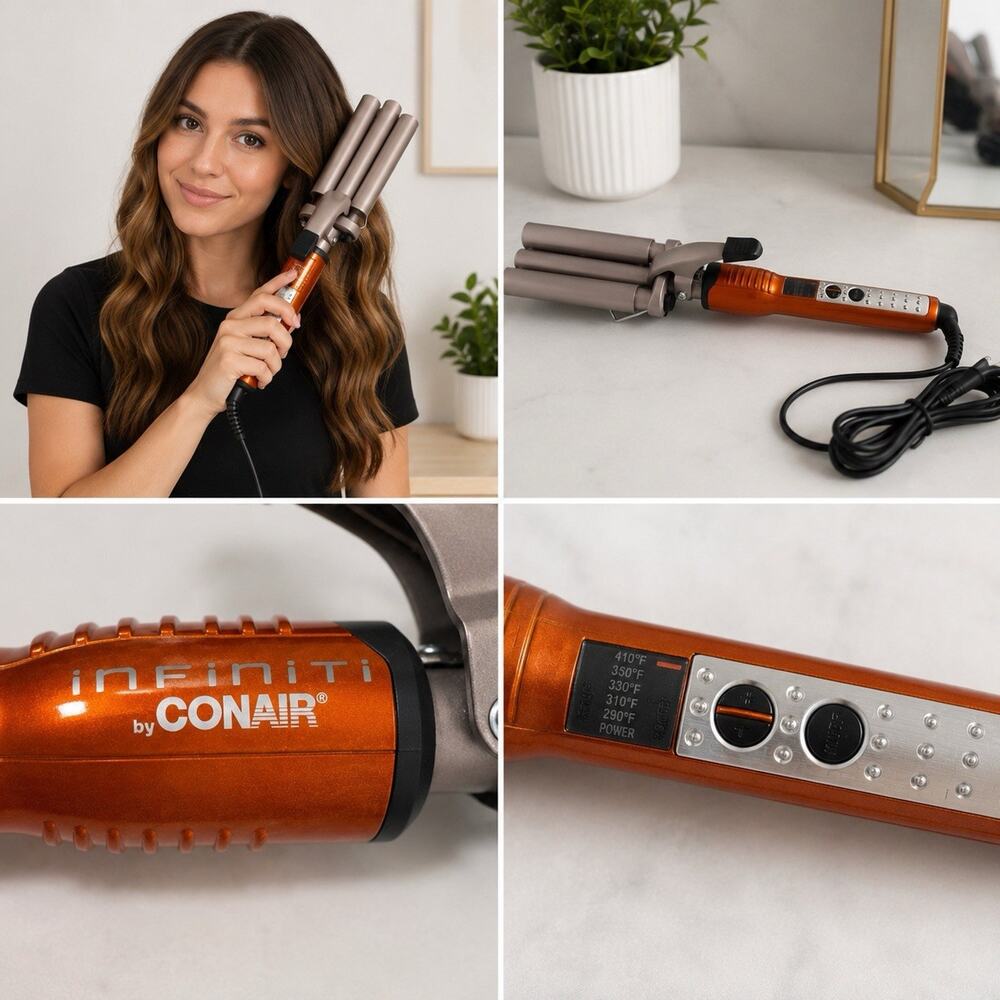 Infiniti by Conair Triple Barrel Hair Waver Curling Iron Orange Tested Working